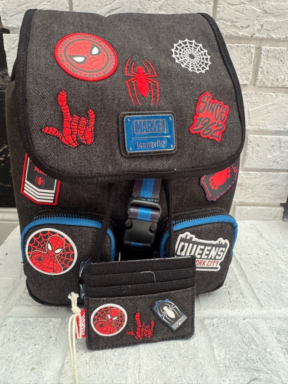 Marvel Black Backpack with Red & Blue Spider-Man Patches